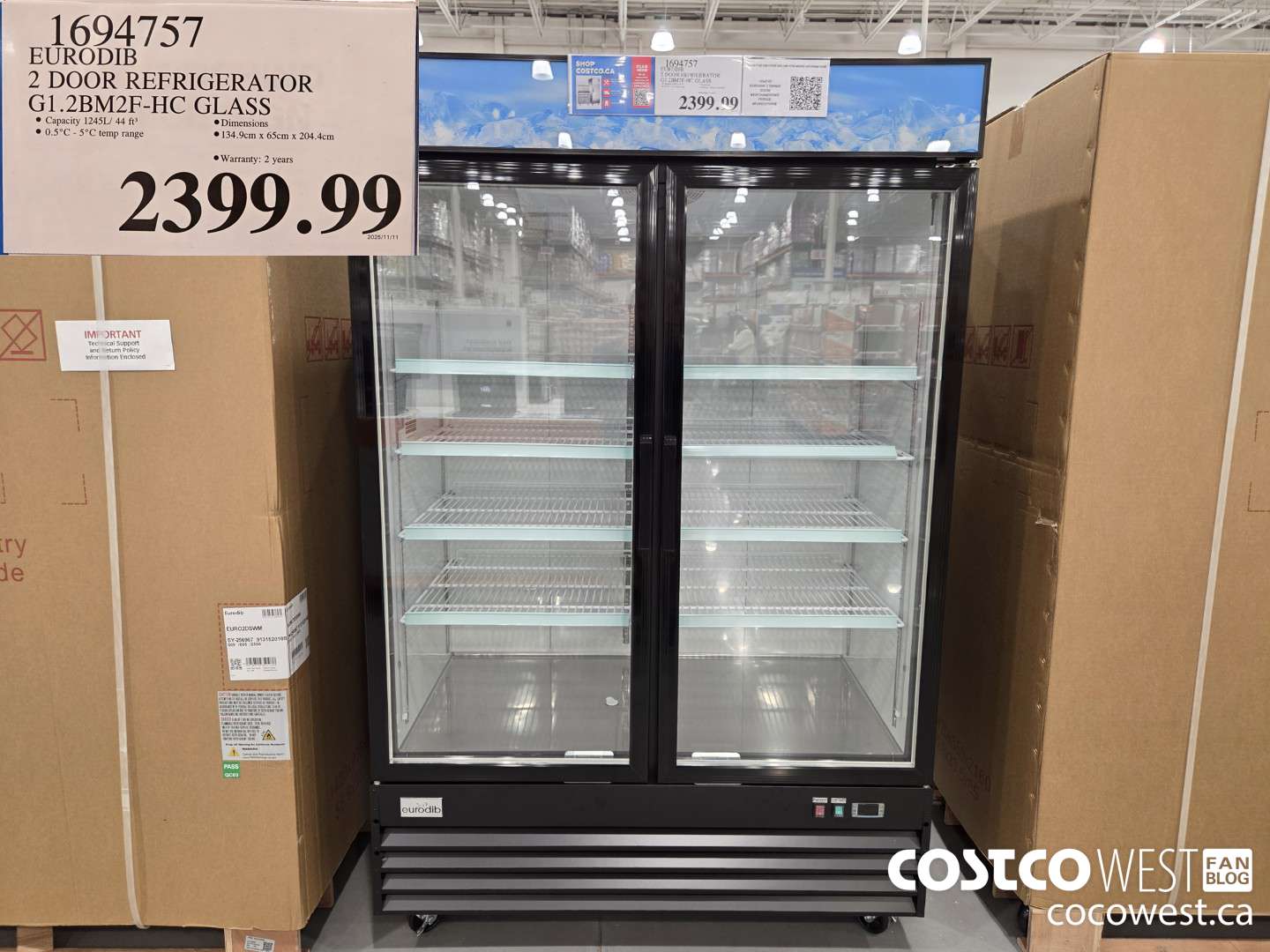 1694757 EURODIB 2 DOOR REFRIGERATOR Gl. 2BM2F- HC GLASS $2399.99