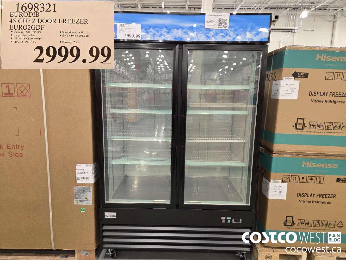1698321 EURODIB 45 CU3 2 DOOR FREEZER EURO2GDF $2999.99