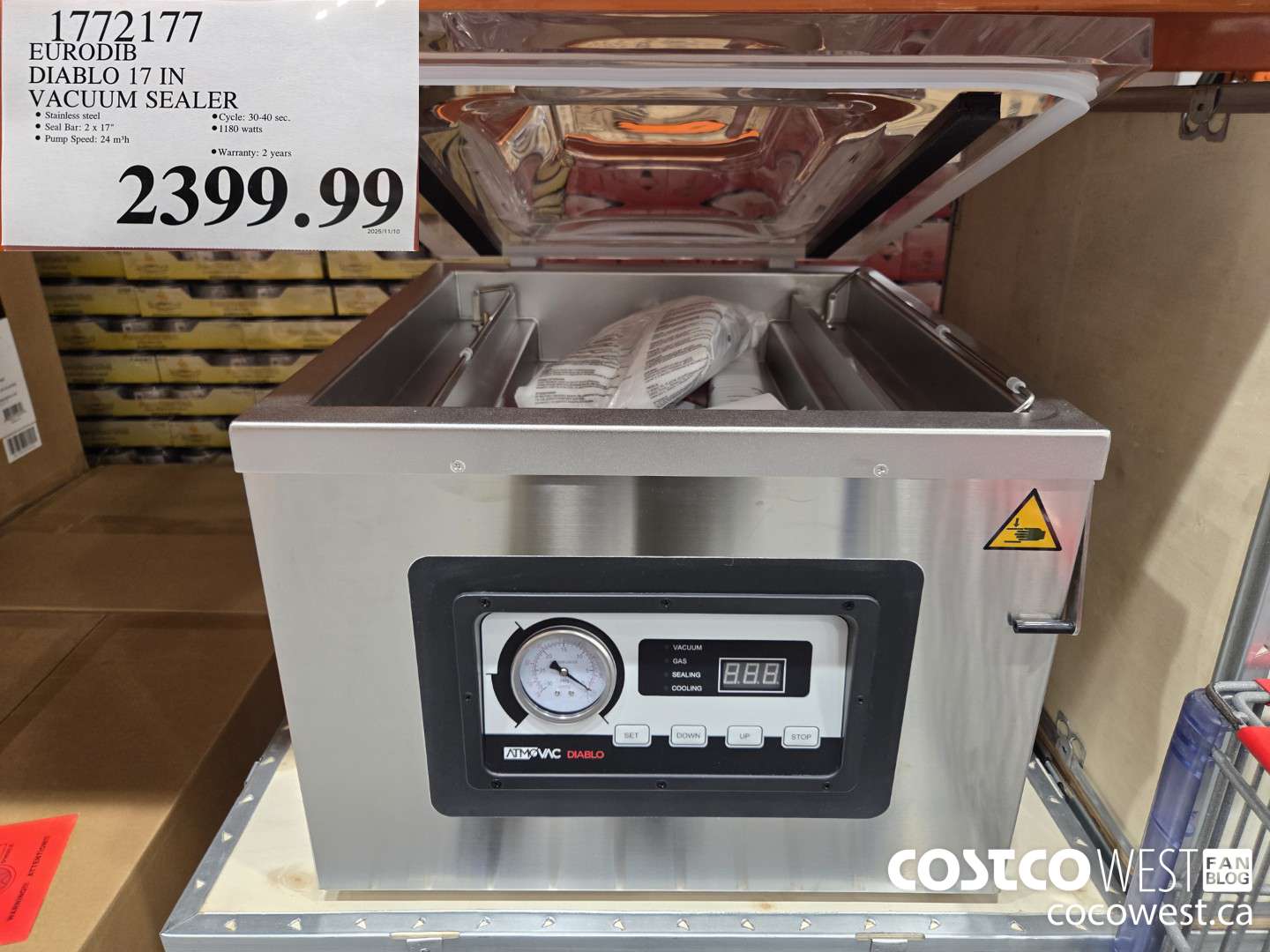 1772177 EURODIB DIABLO 17 IN VACUUM SEALER $2399.99