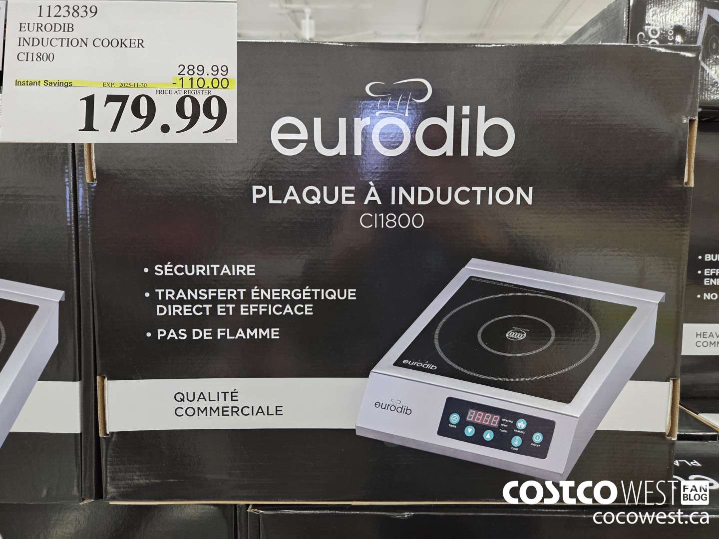 1123839 EURODIB INDUCTION COOKER CI1800 ($110.00 INSTANT SAVINGS EXPIRES ON 2025-11-30) $179.99
