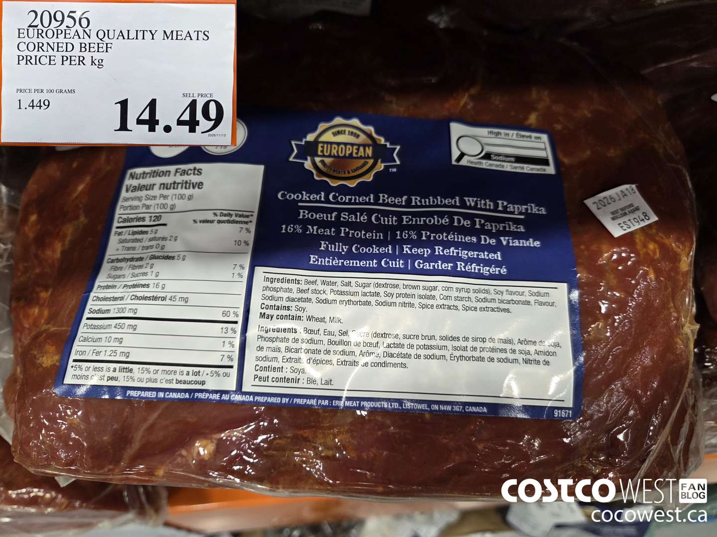 20956 EUROPEAN QUALITY MEATS CORNED BEEF PRICE PER kg $14.49