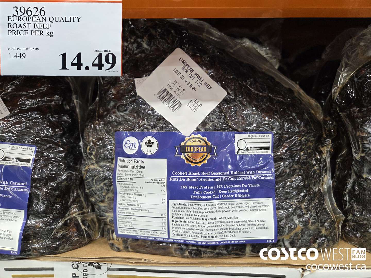 39626 EUROPEAN QUALITY ROAST BEEF PRICE PER kg $14.49