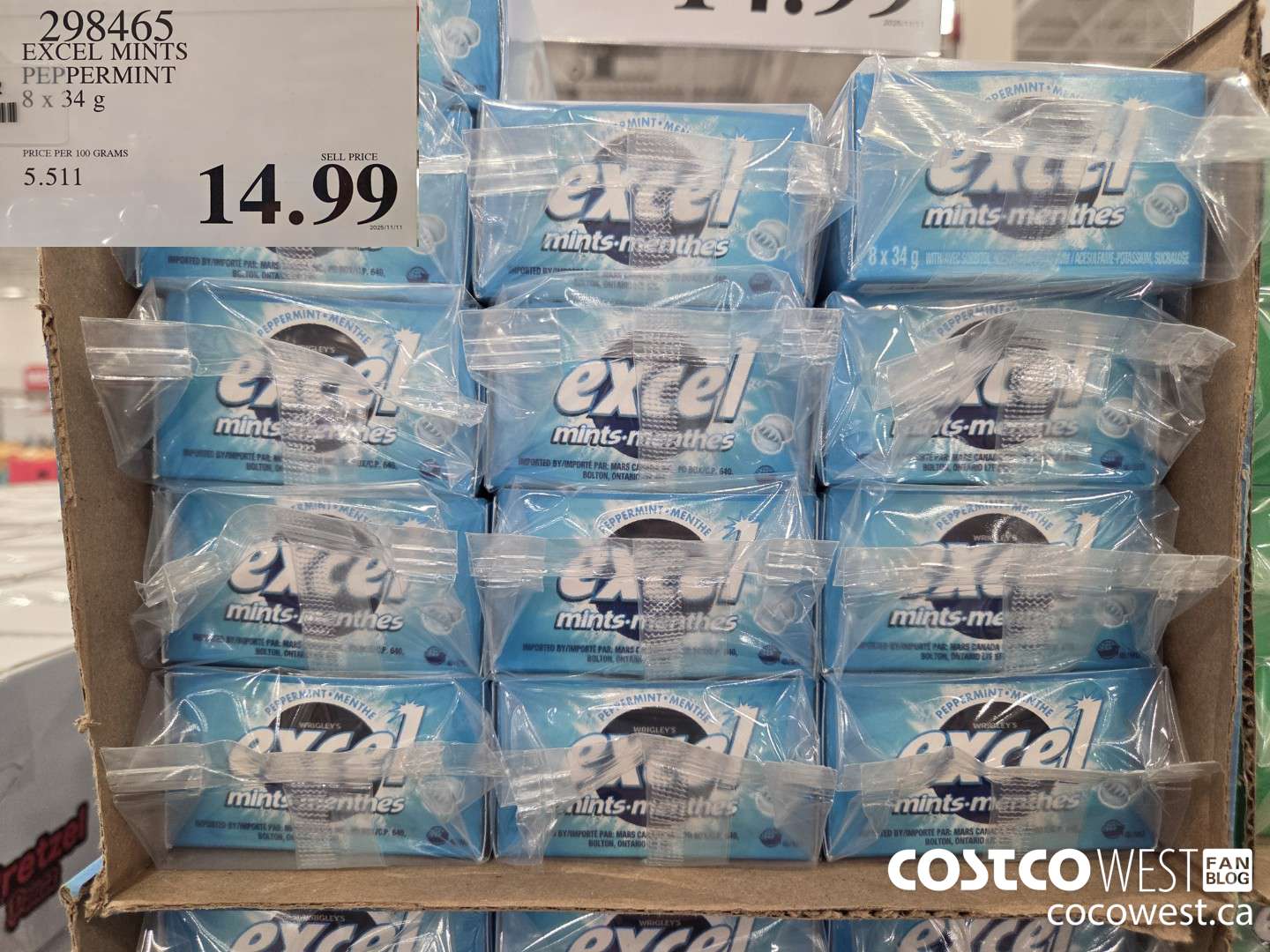 298465 EXCEL MINTS PEPPERMINT 8 x 34g $14.99