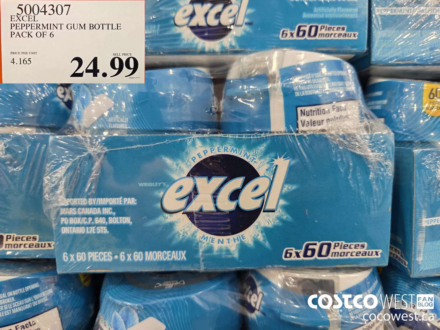 5004307 EXCEL PEPPERMINT GUM BOTTLE PACK OF 6 $24.99