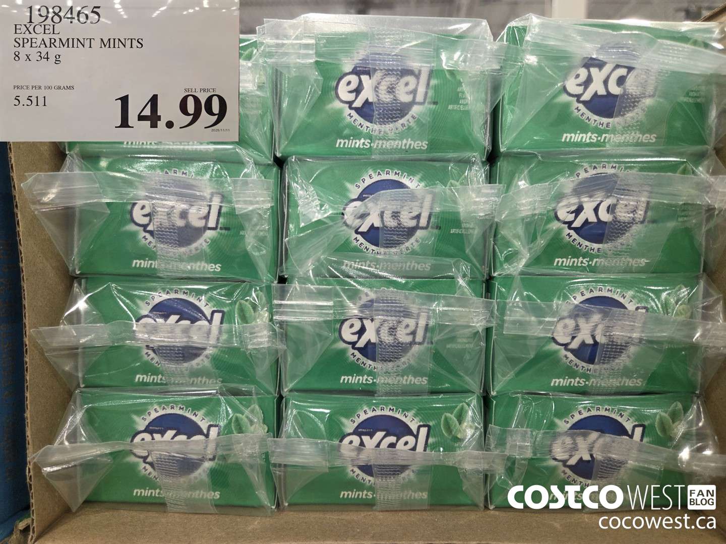 198465 EXCEL SPEARMINT MINTS 8 x 34g $14.99