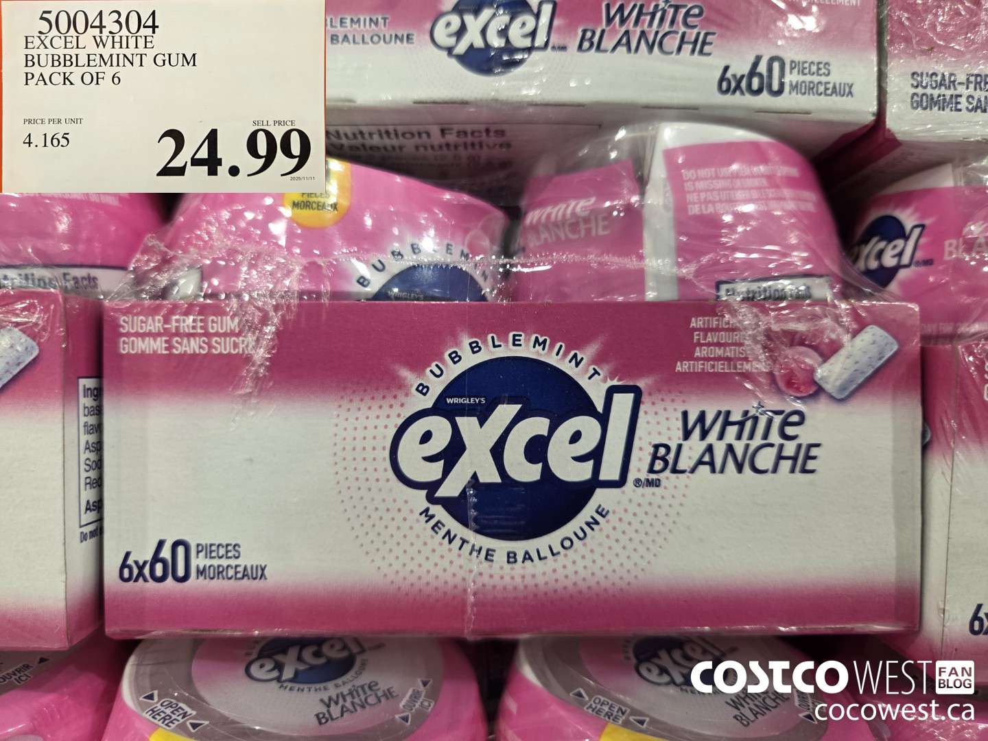 5004304 EXCEL WHITE BUBBLEMINT GUM PACK OF 6 $24.99