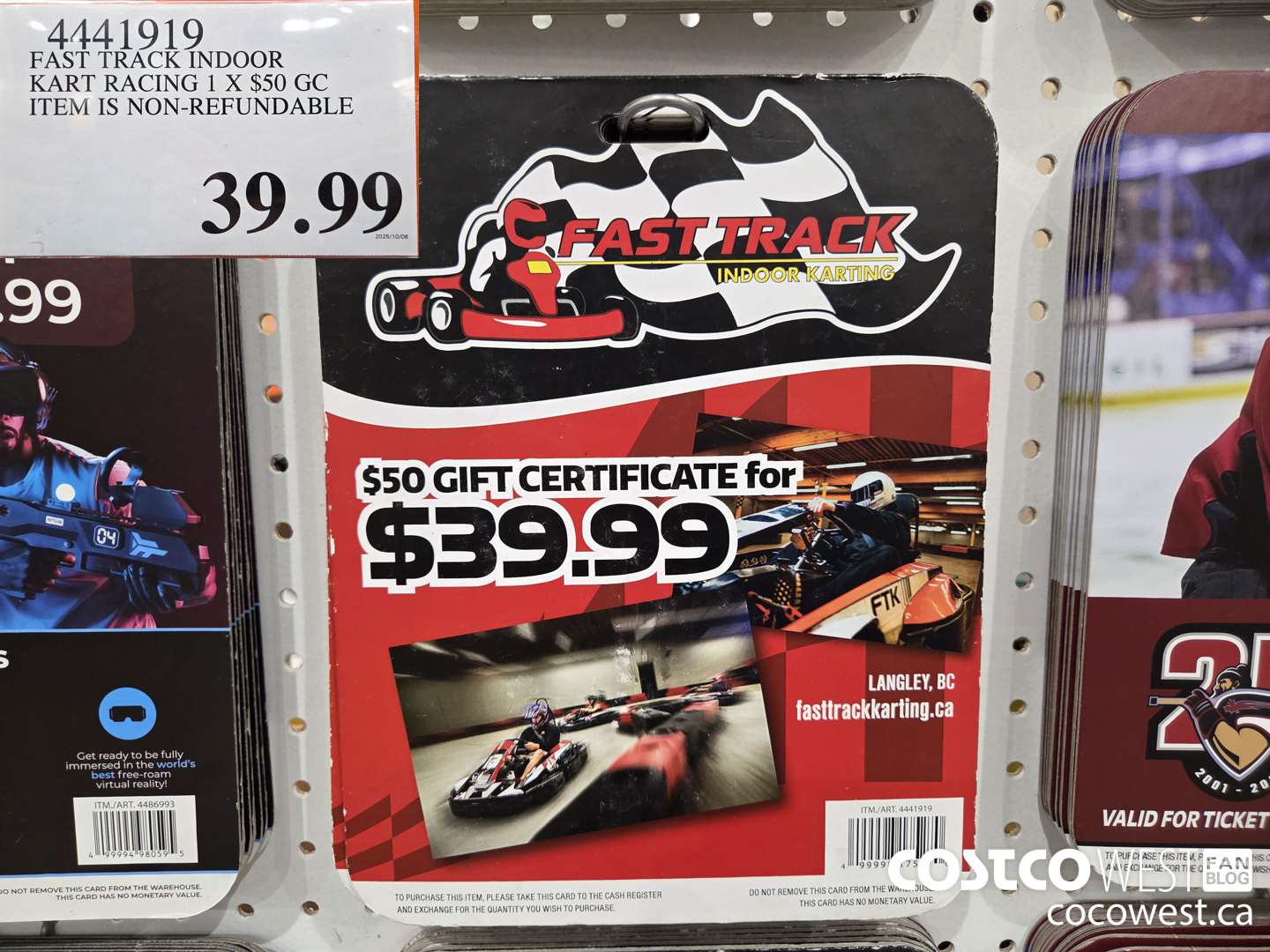 4441919 FAST TRACK INDOOR KART RACING 1 X $50 GIFT CERTIFICATE $39.99