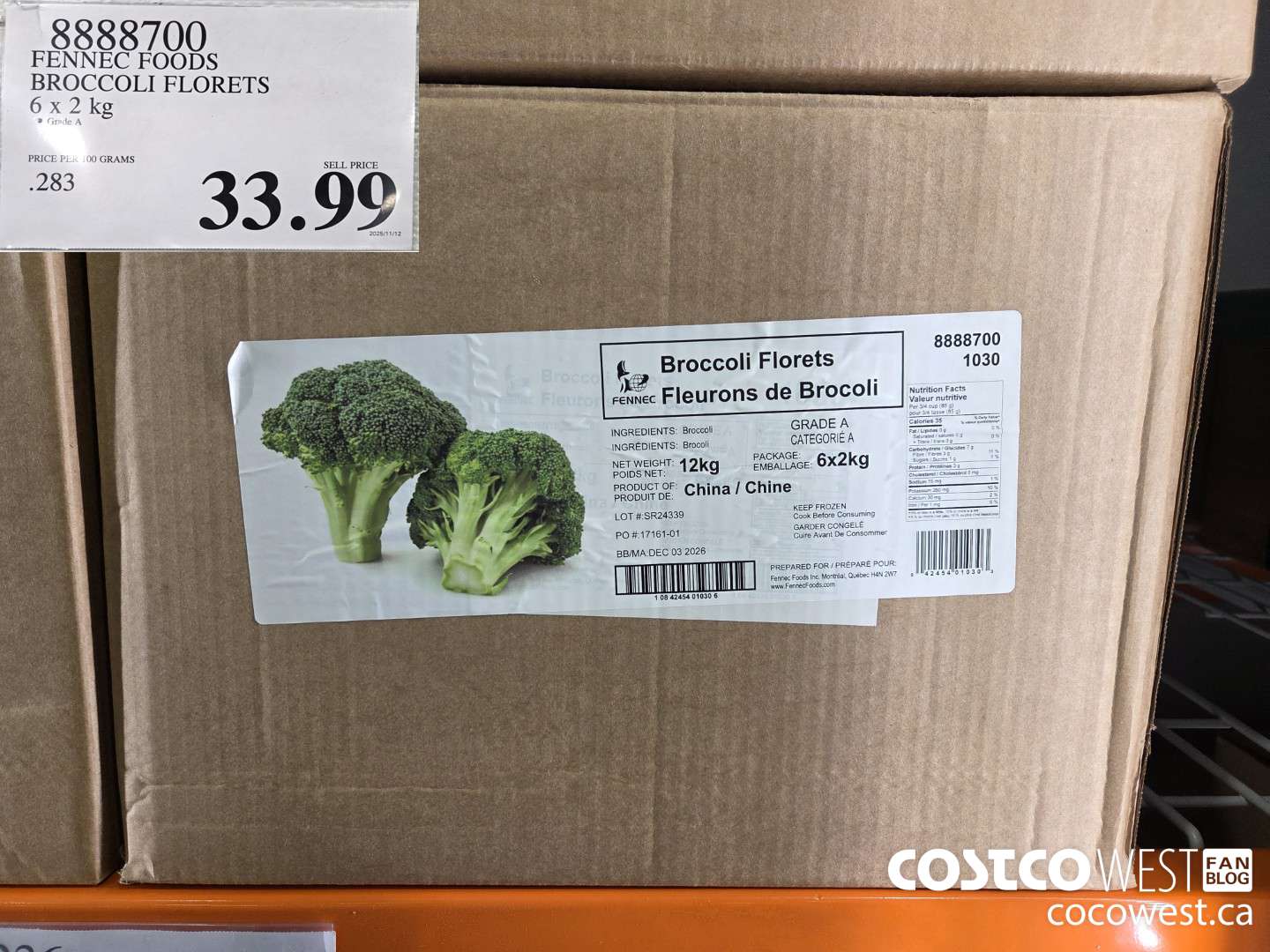 8888700 FENNEC FOODS BROCCOLI FLORETS 6 x 2 kg $33.99