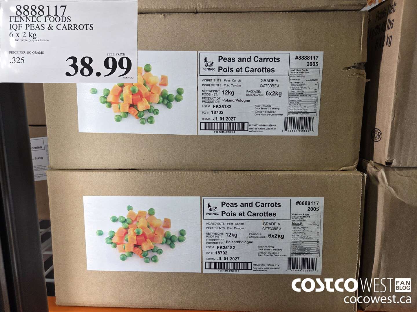8888117 FENNEC FOODS IQF PEAS & CARROTS 6 x 2 kg $38.99