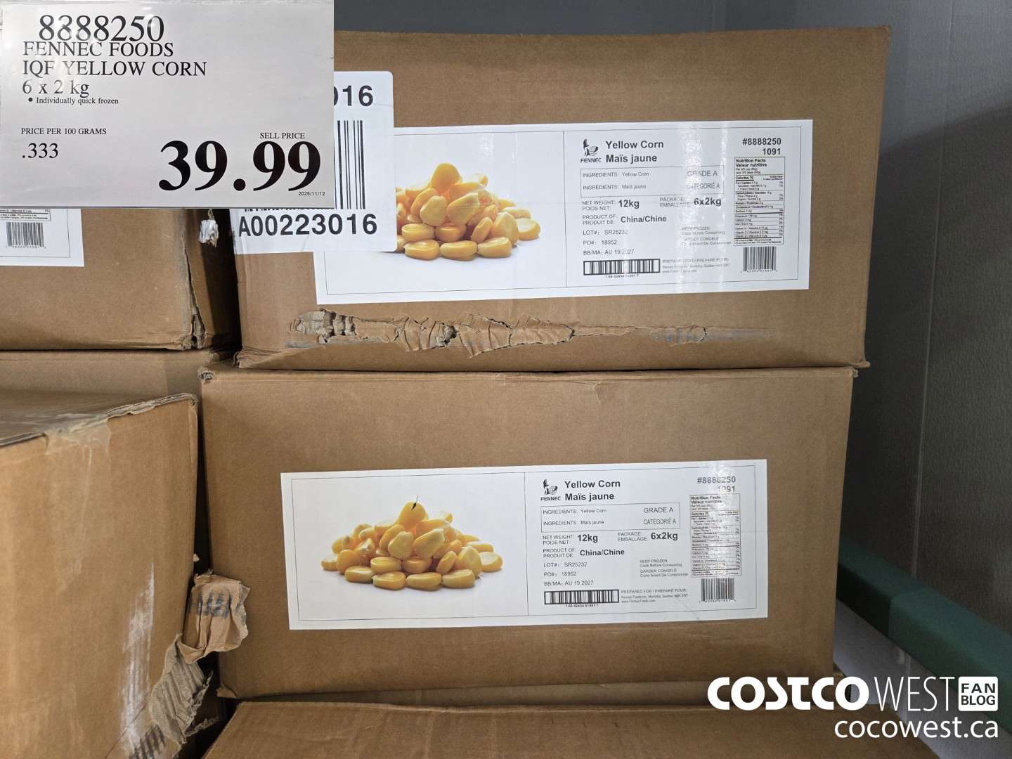 8888250 FENNEC FOODS IQF YELLOW CORN 6 x 2 kg $39.99