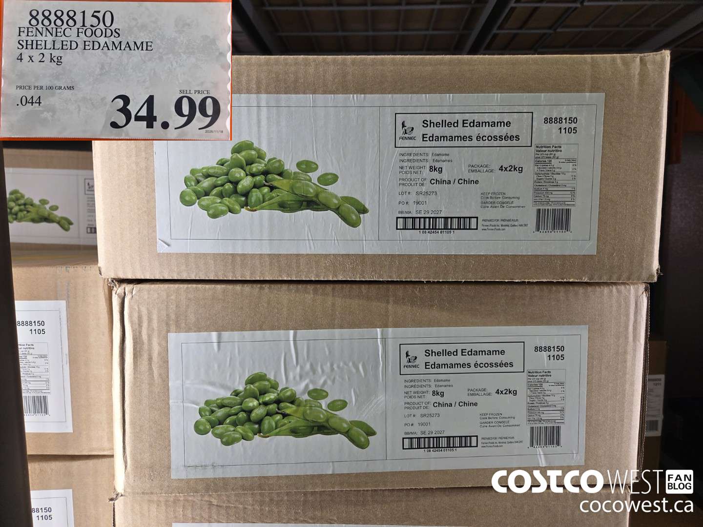 8888150 FENNEC FOODS SHELLED EDAMAME 4 x 2 kg $34.99