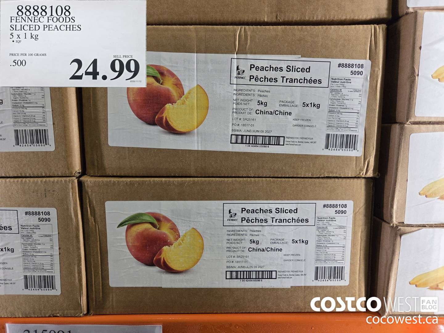 8888108 FENNEC FOODS SLICED PEACHES 5 x 1 kg $24.99