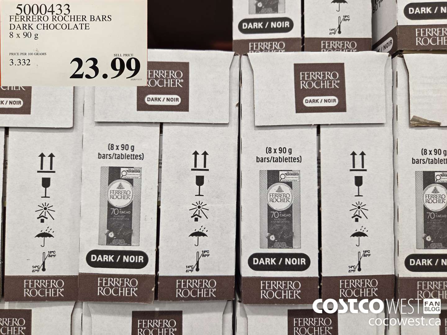 5000433 FERRERO ROCHER BARS DARK CHOCOLATE 8 x 90 g $23.99