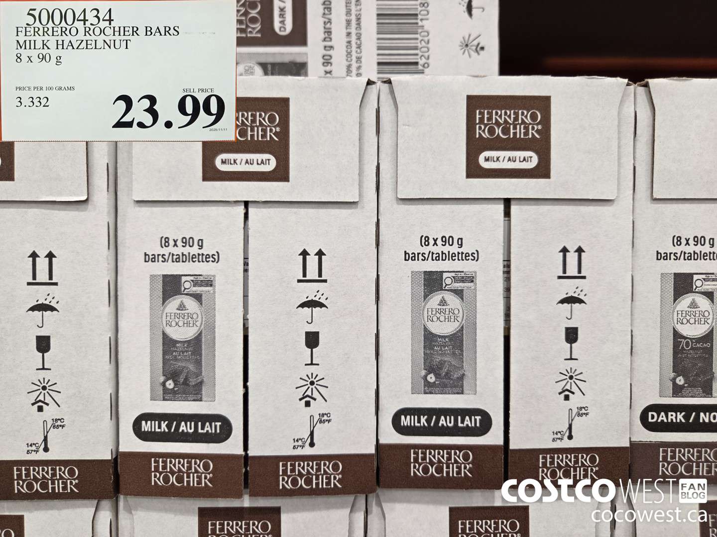 5000434 FERRERO ROCHER BARS MILK HAZELNUT 8 x 90 g $23.99