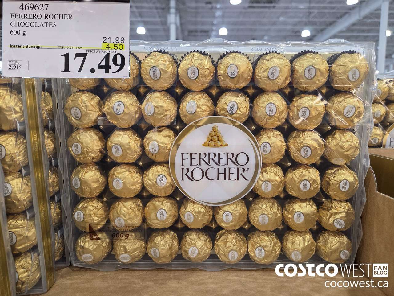 469627 FERRERO ROCHER CHOCOLATES 600 G ($4.50 INSTANT SAVINGS EXPIRES ON 2025-11-09) $17.49
