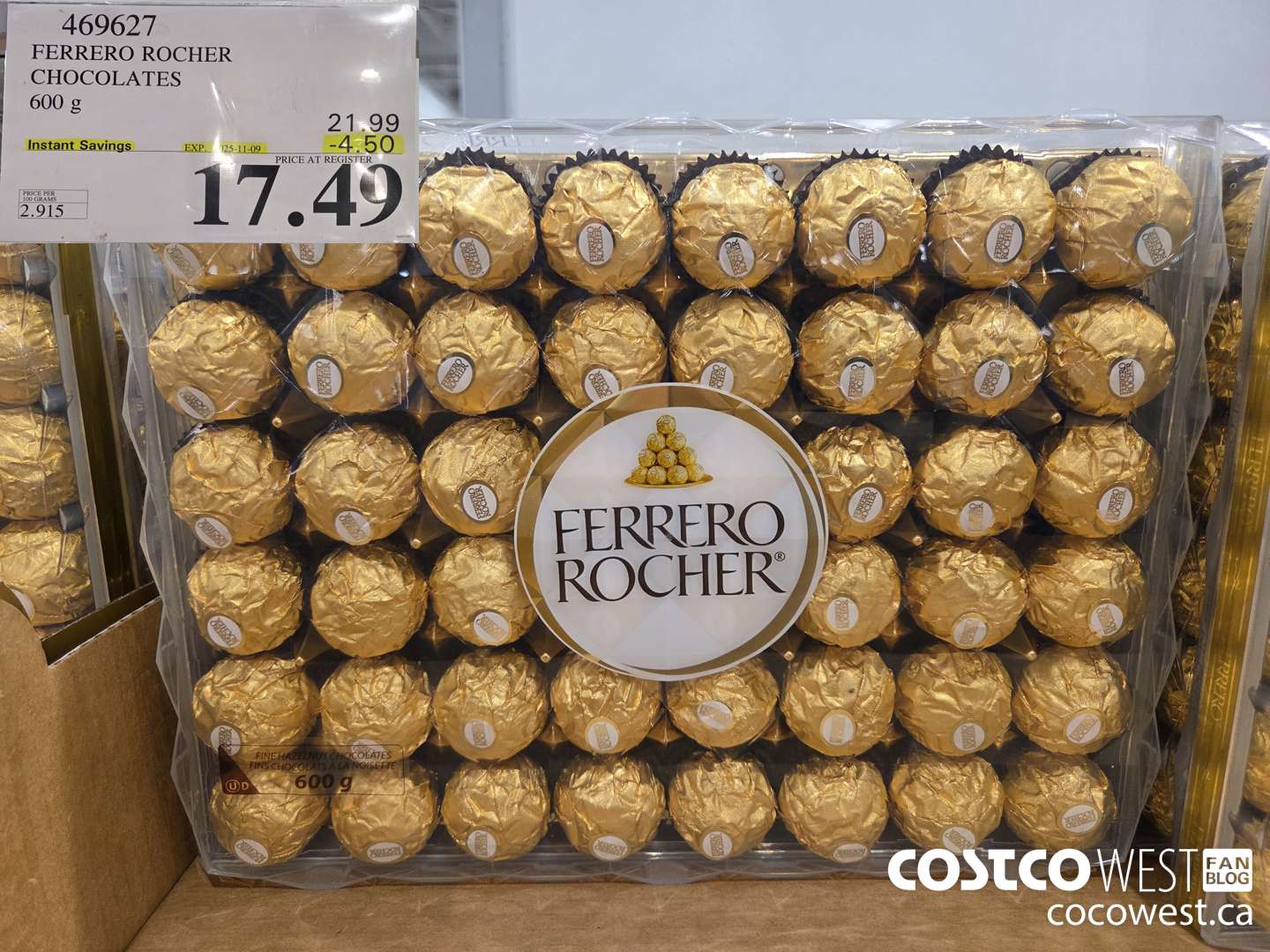 469627 FERRERO ROCHER CHOCOLATES 600 G ($4.50 INSTANT SAVINGS EXPIRES ON 2025-11-09) $17.49