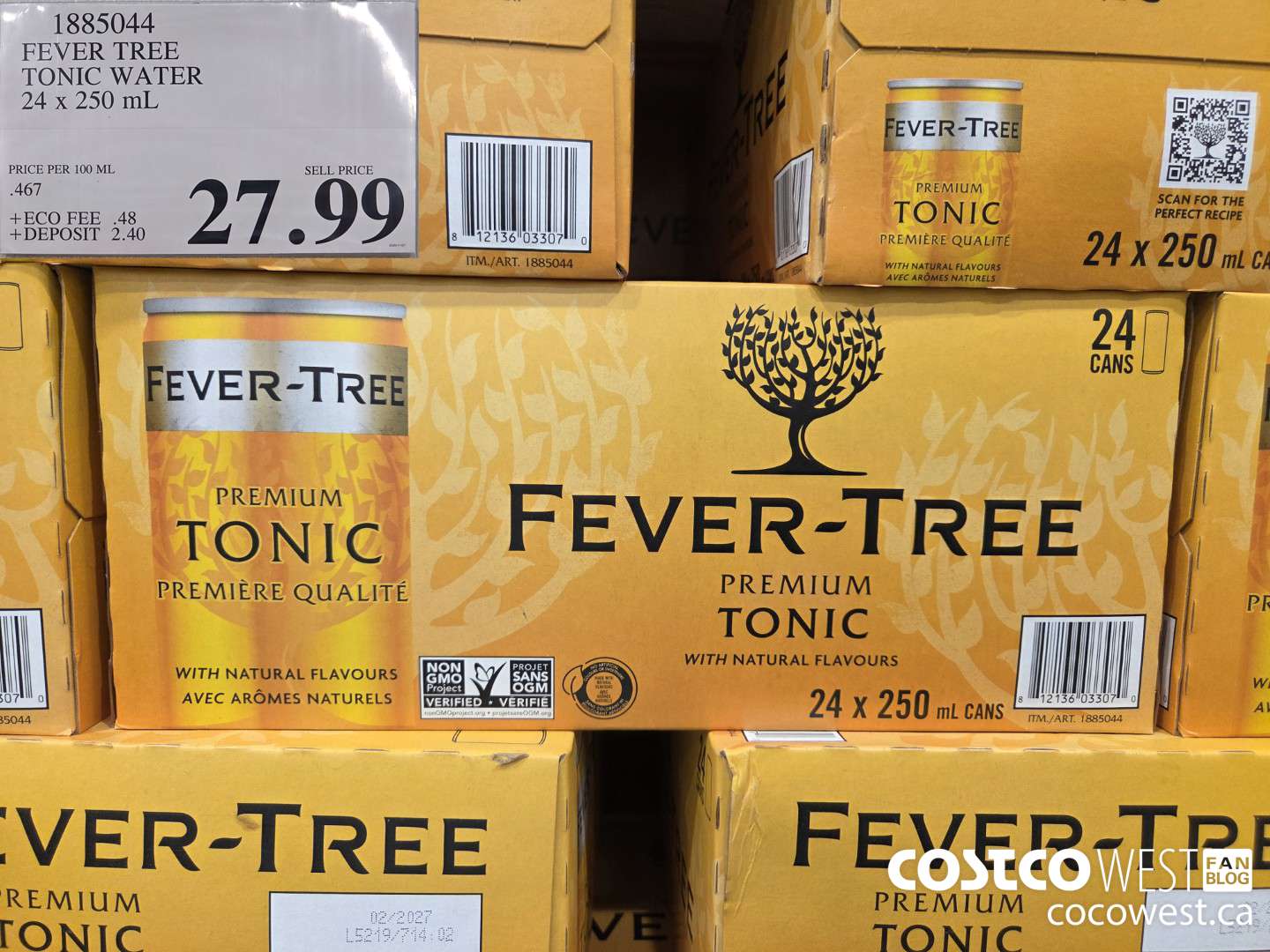 1885044 FEVER TREE TONIC WATER 24 x 250 mL $27.99