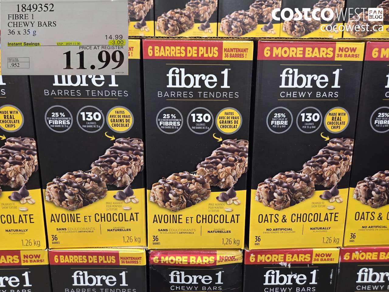 1849352 FIBRE 1 CHEWY BARS 36 x 35 g ($3.00 INSTANT SAVINGS EXPIRES ON 2025-11-30) $11.99