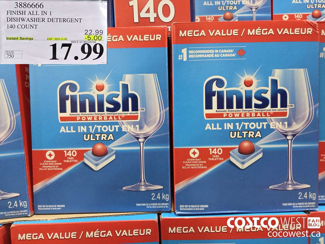 3886666 FINISH ALL IN 1 DISHWASHER DETERGENT 140 COUNT ($5.00 INSTANT SAVINGS EXPIRES ON 2025-11-09) $17.99