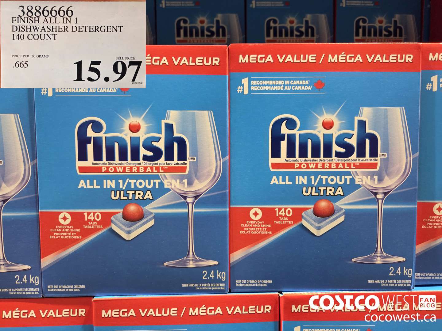3886666 FINISH ALL IN 1 DISHWASHER DETERGENT 140 COUNT $15.97