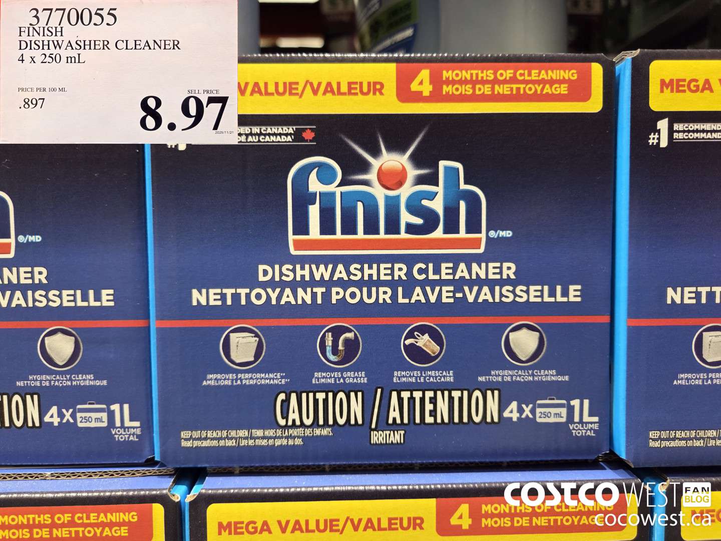 3770055 FINISH DISHWASHER CLEANER 4 X 250ML $8.97