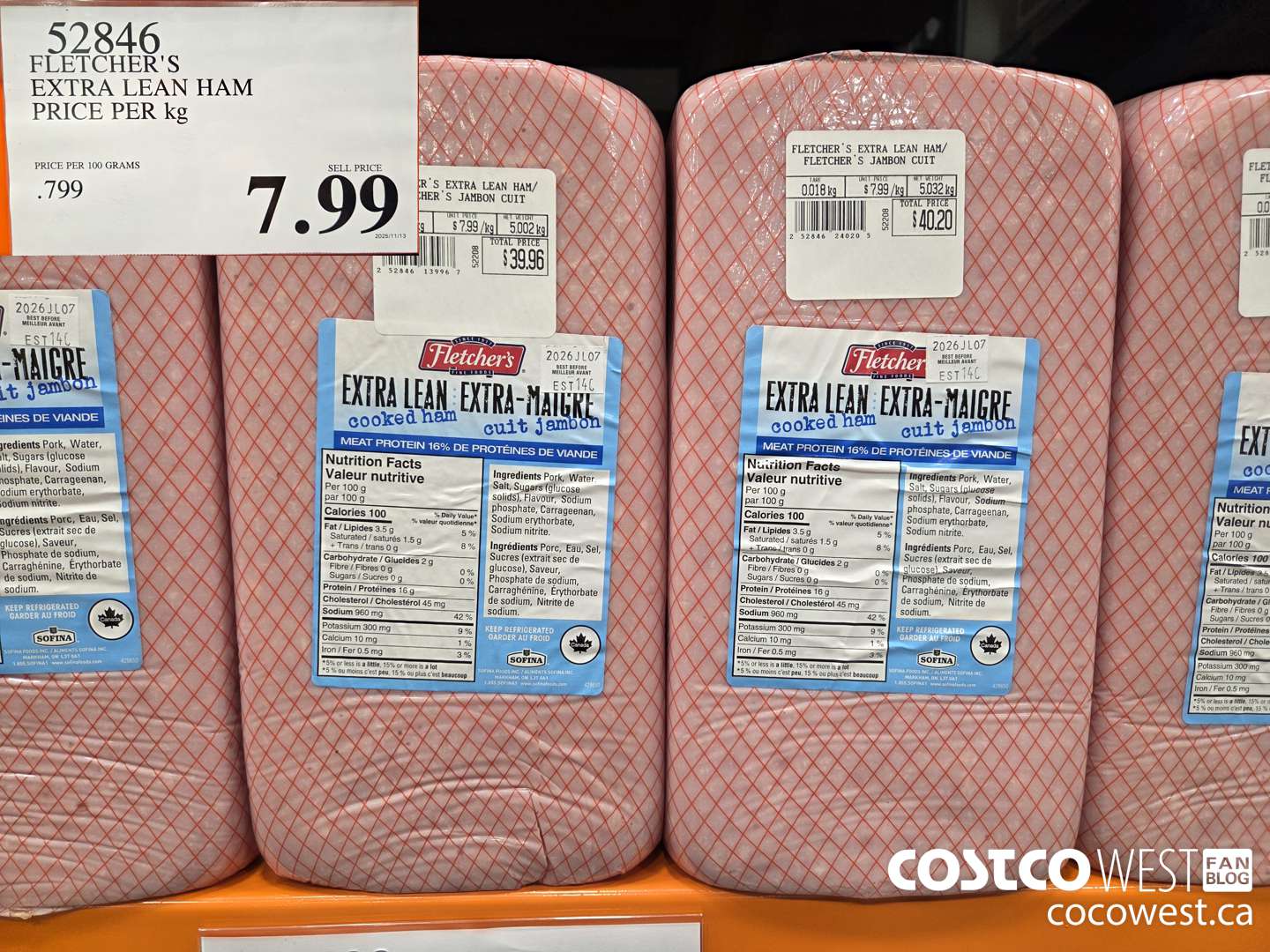 52846 FLETCHER'S EXTRA LEAN HAM PRICE PER kg $7.99