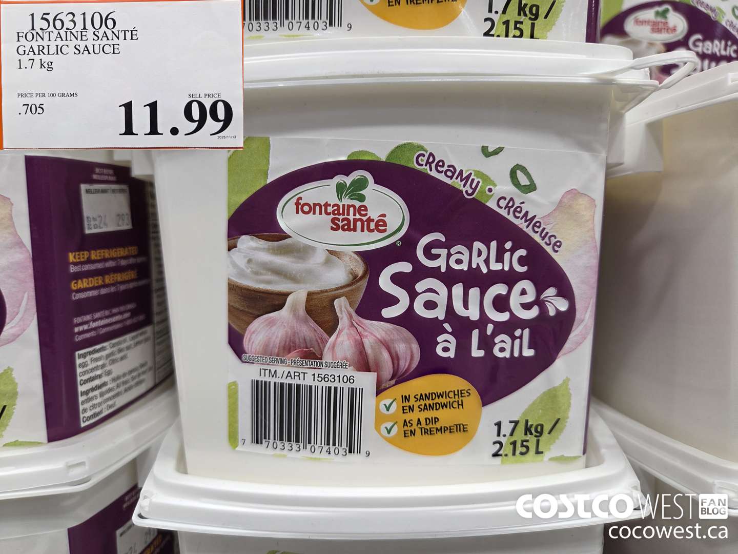 1563106 FONTAINE SANTE GARLIC SAUCE 1.7 kg $11.99