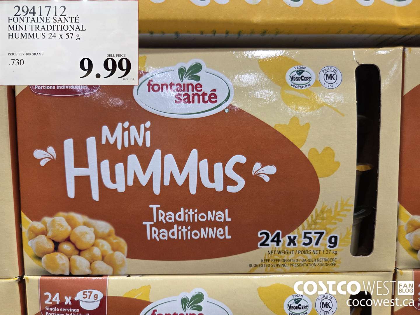 2941712 FONTAINE SANTE MINI TRADITIONAL HUMMUS 24 x 57 g $9.99