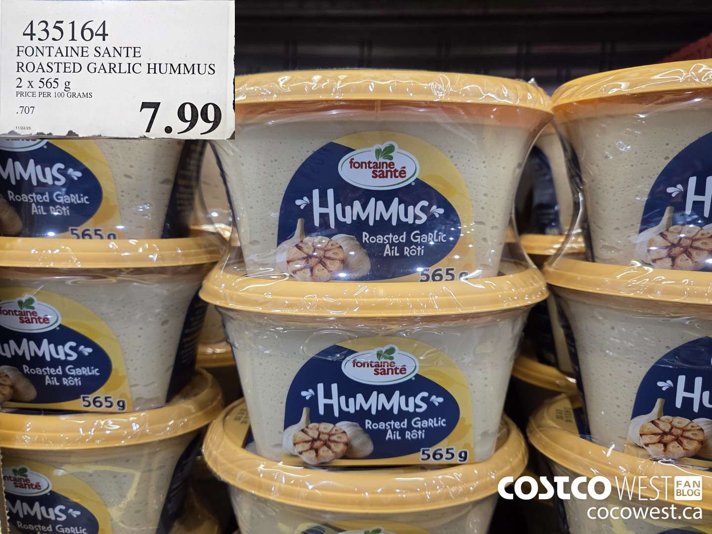 435164 FONTAINE SANTE ROASTED GARLIC HUMMUS 2 x 565 g $7.99