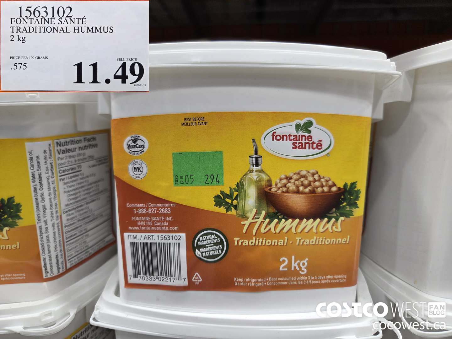 1563102 FONTAINE SANTE TRADITIONAL HUMMUS 2 kg $11.49
