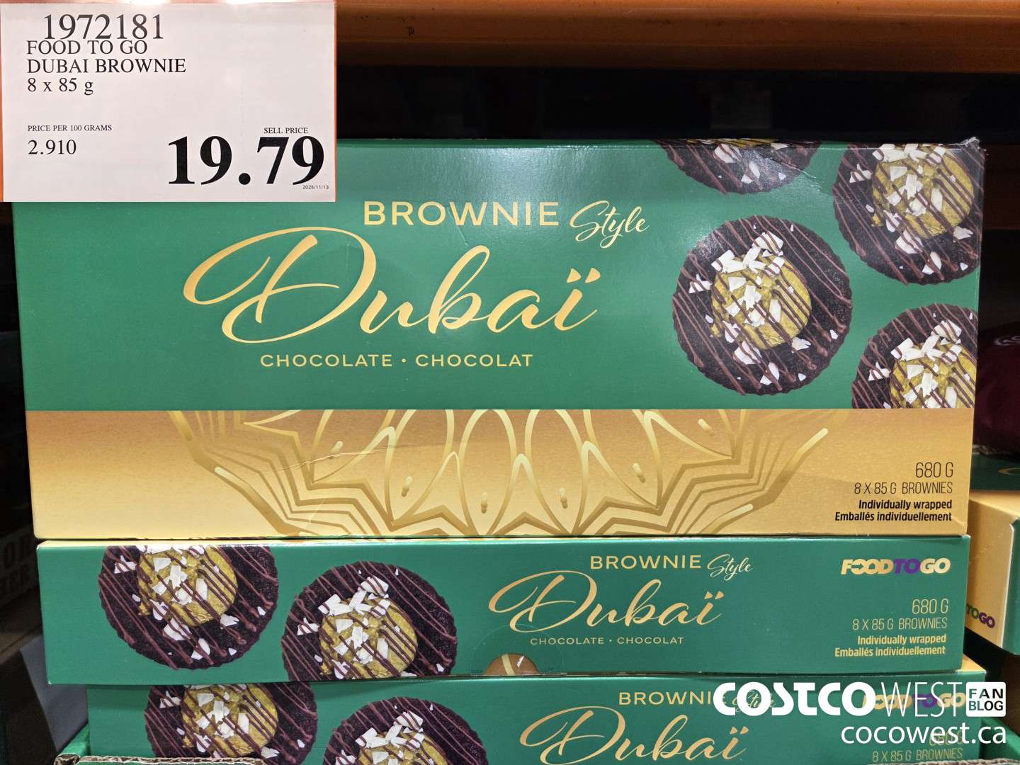1972181 FOOD TO GO DUBAI BROWNIE 8 X 85G $19.79