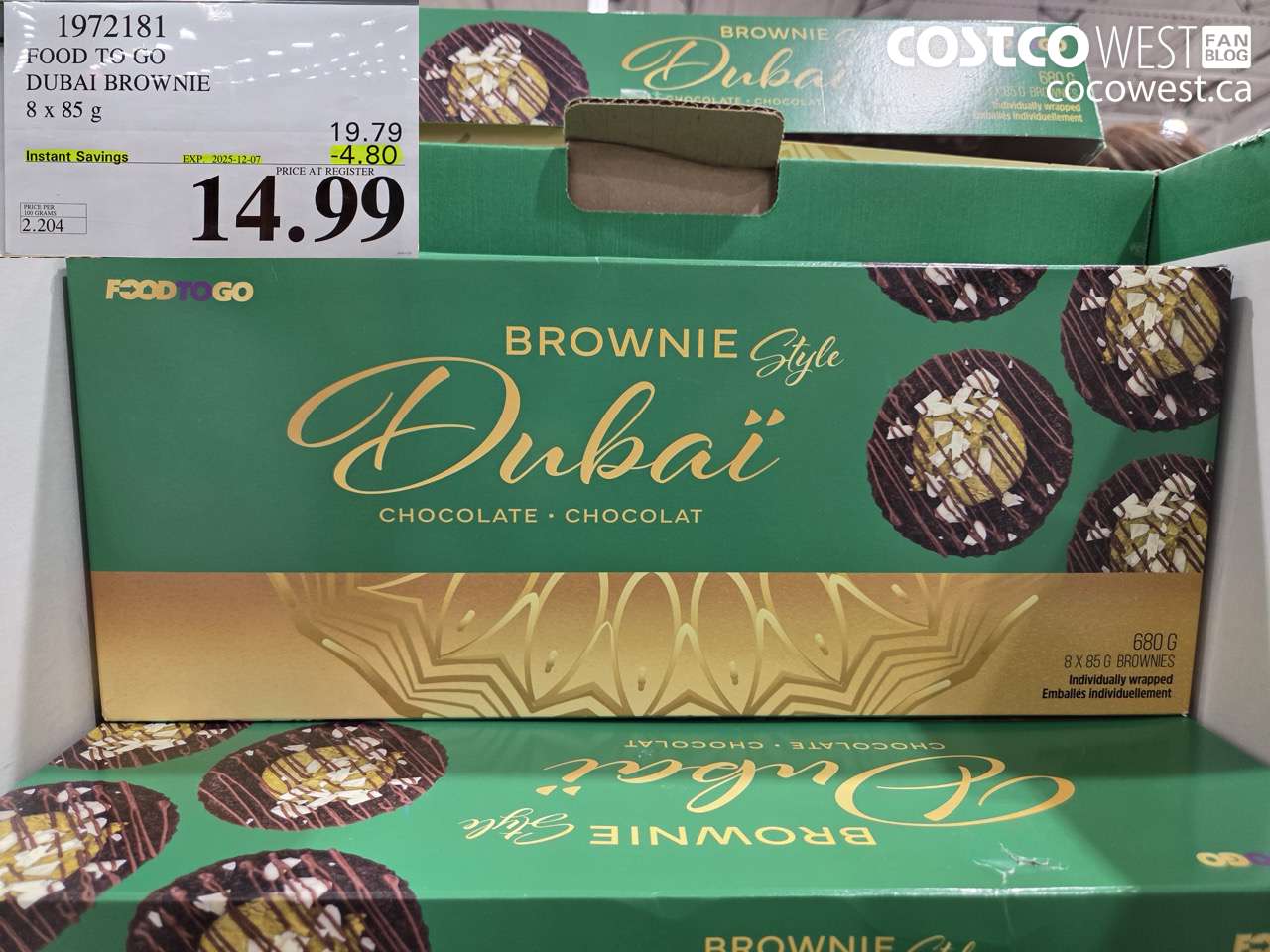 1972181 FOOD TO GO DUBAI BROWNIE 8 X 85G ($4.80 INSTANT SAVINGS EXPIRES ON 2025-12-07) $14.99
