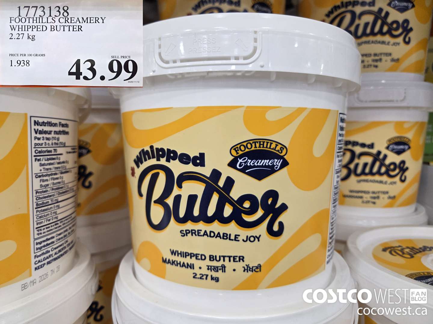 1773138 FOOTHILLS CREAMERY WHIPPED BUTTER 2.27 kg $43.99