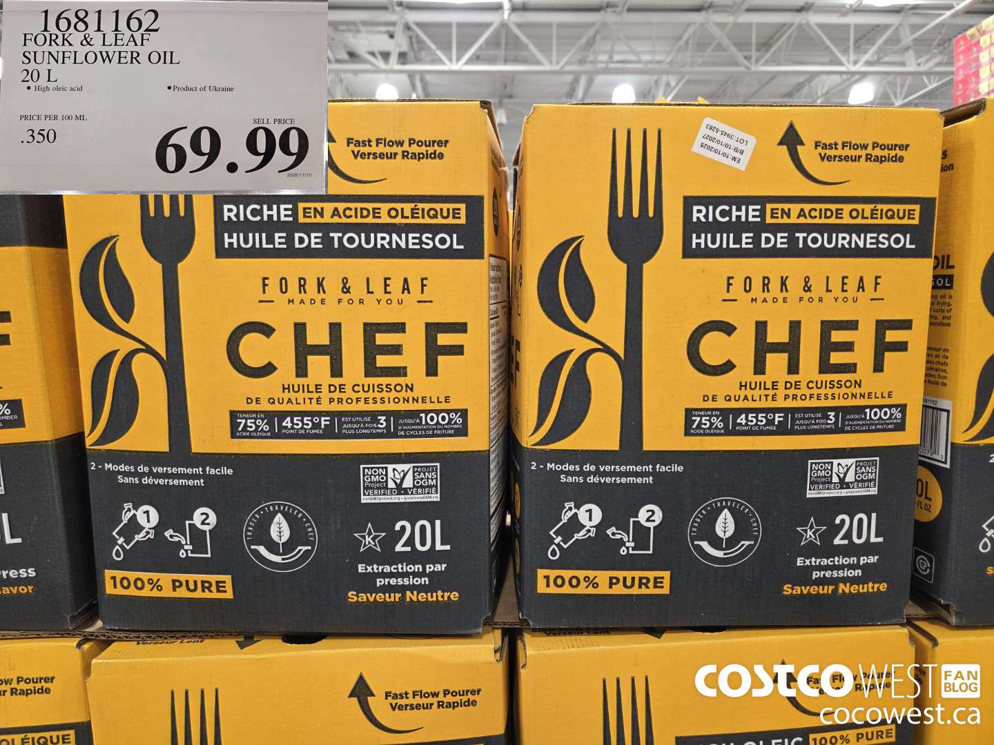 1681162 FORK & LEAF SUNFLOWER OIL 20 L $69.99