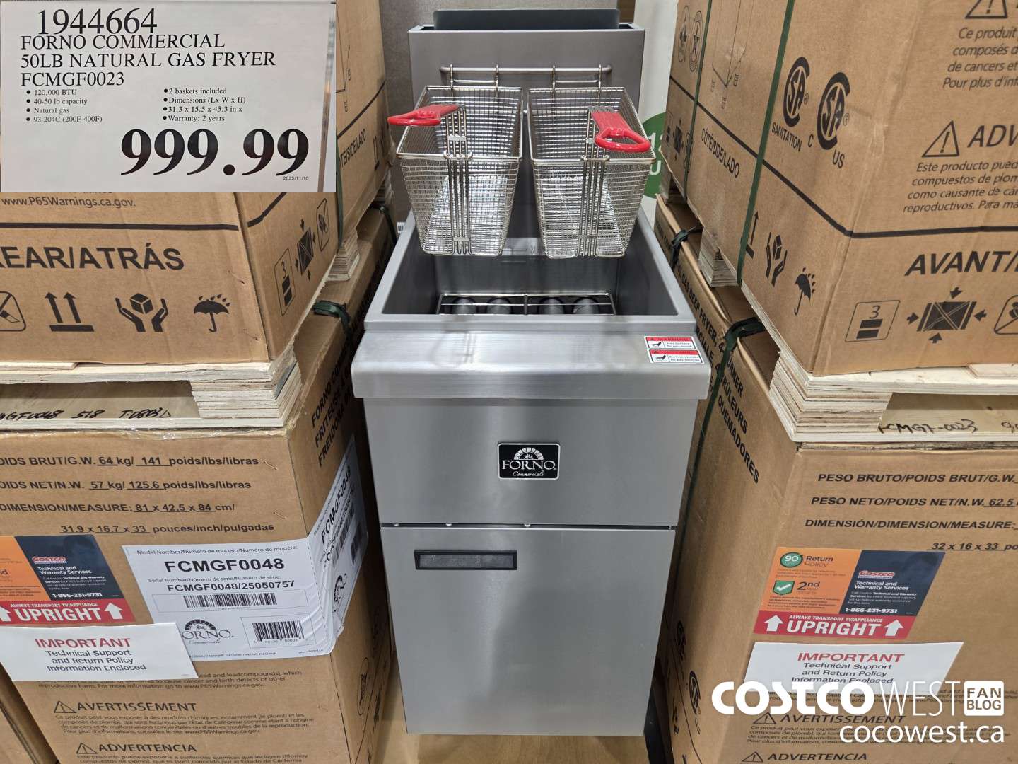 1944664 FORNO COMMERCIAL 50LB NATURAL GAS FRYER FCMGF0023 $999.99
