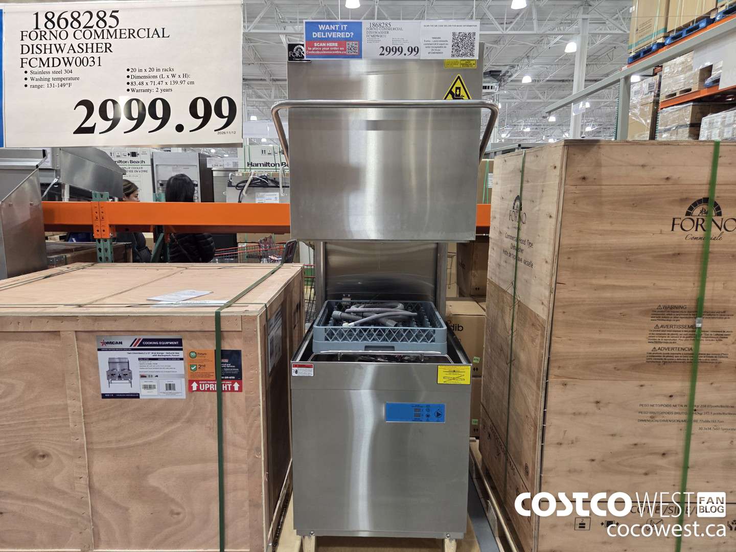 1868285 FORNO COMMERCIAL DISHWASHER FCMDW0031 $2999.99