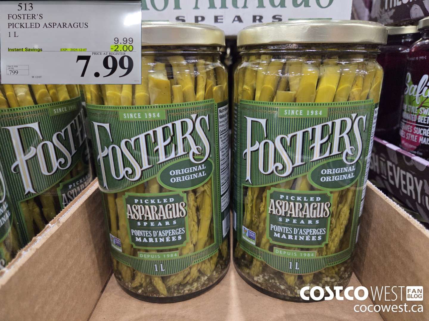 513 FOSTER'S PICKLED ASPARAGUS 1 L ($2.00 INSTANT SAVINGS EXPIRES ON 2025-12-07) $7.99
