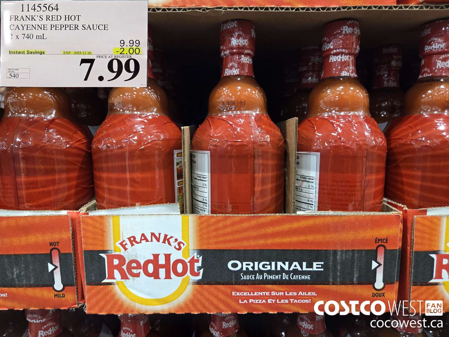 1145564 FRANKS RED HOT CAYENNE PEPPER SAUCE 2 x 740 mL ($2.00 INSTANT SAVINGS EXPIRES ON 2025-11-16) $7.99