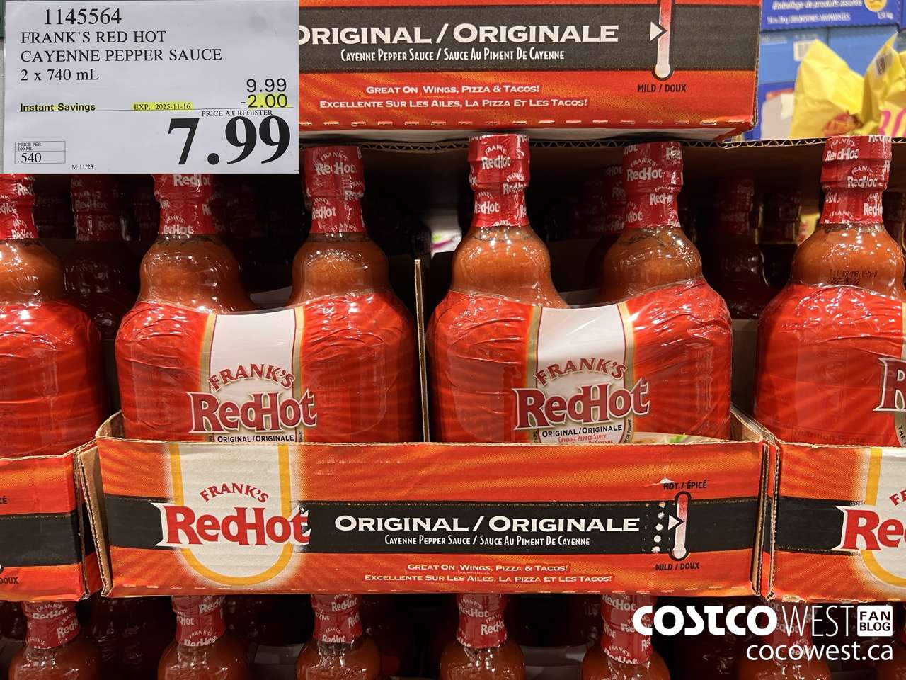 1145564 FRANKS RED HOT CAYENNE PEPPER SAUCE 2 x 740 mL ($2.00 INSTANT SAVINGS EXPIRES ON 2025-11-16) $7.99