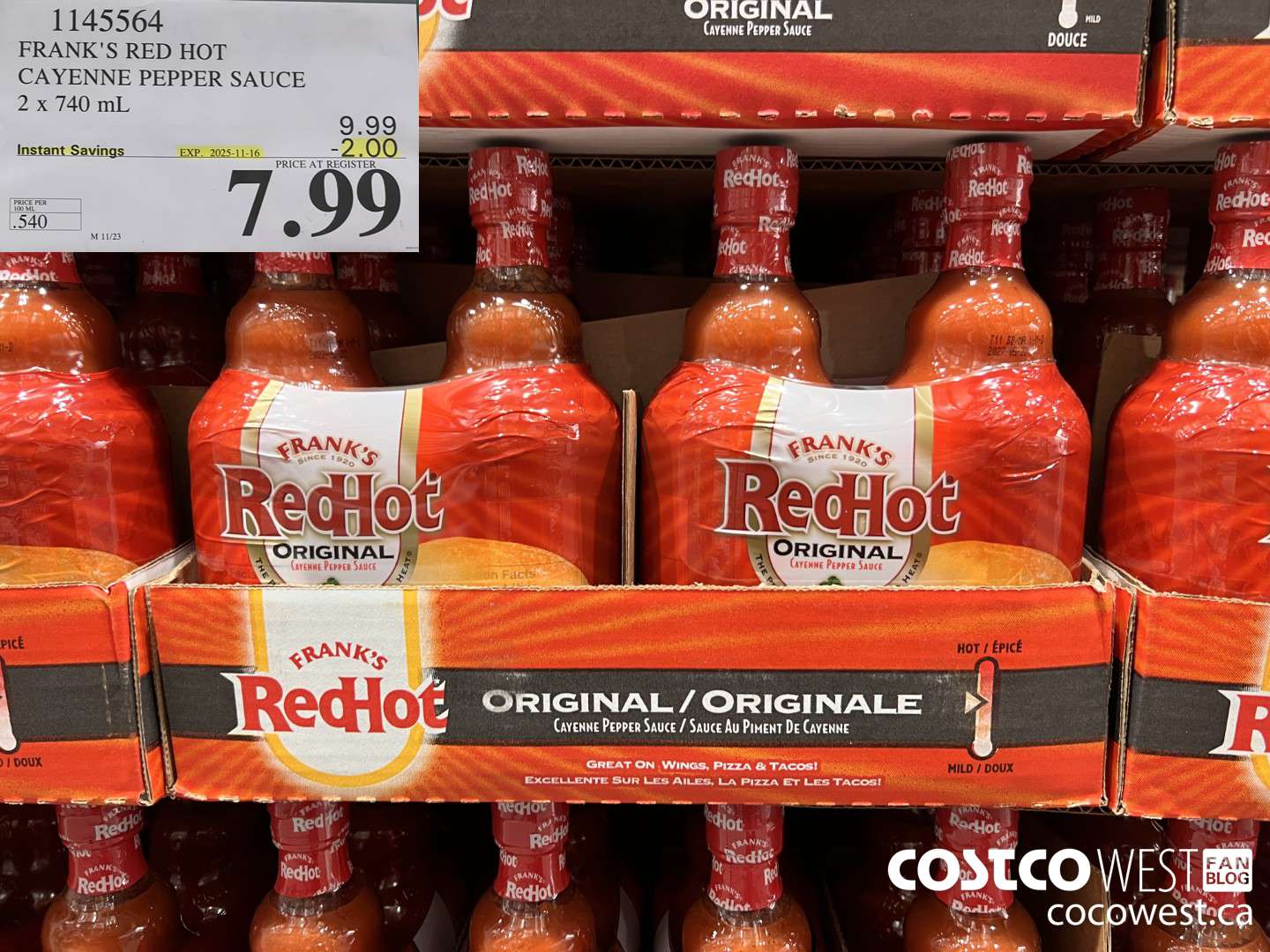 1145564 FRANKS RED HOT CAYENNE PEPPER SAUCE 2 x 740 mL ($2.00 INSTANT SAVINGS EXPIRES ON 2025-11-16) $7.99
