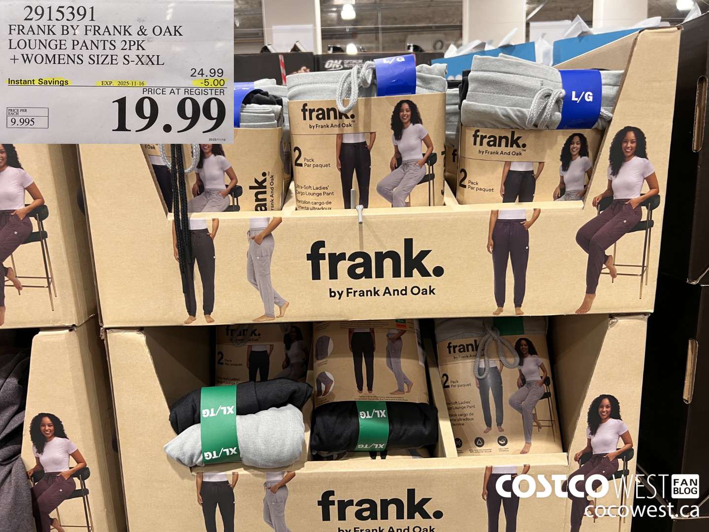 2915391 FRANK BY FRANK & OAK LOUNGE PANTS 2PK WOMENS SIZE S-XXL ($5.00 INSTANT SAVINGS EXPIRES ON 2025-11-16) $19.99