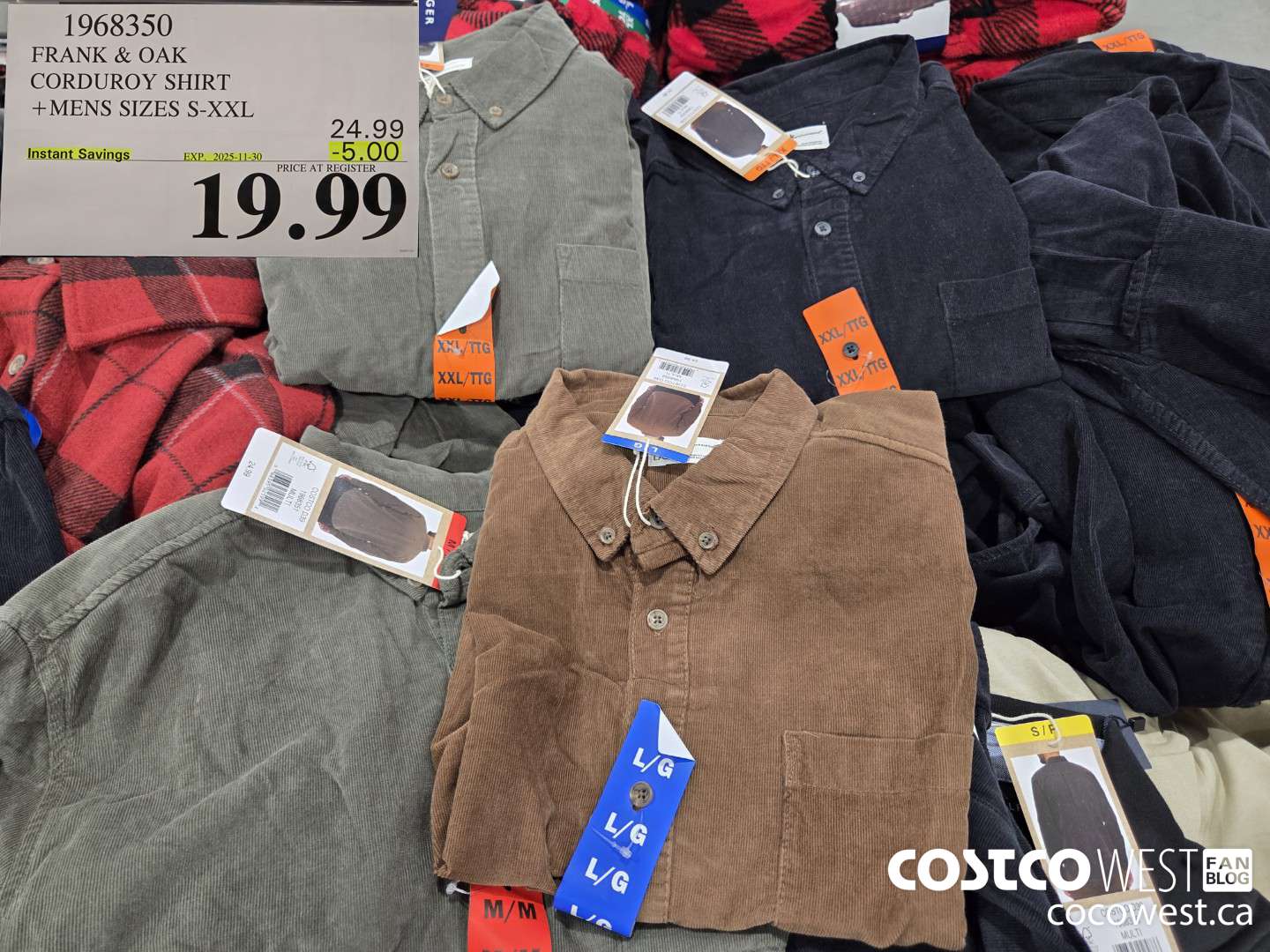 1968350 FRANK & OAK CORDUROY SHIRT MENS SIZES S-XXL ($5.00 INSTANT SAVINGS EXPIRES ON 2025-11-30) $19.99