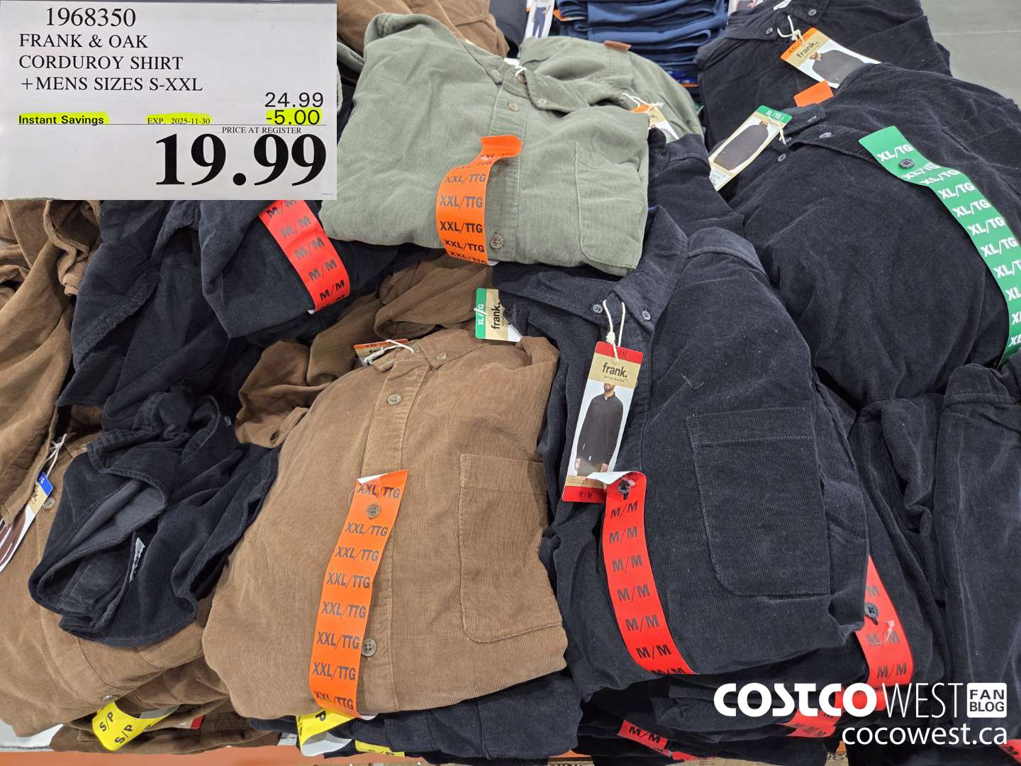 1968350 FRANK & OAK CORDUROY SHIRT MENS SIZES S-XXL ($5.00 INSTANT SAVINGS EXPIRES ON 2025-11-30) $19.99