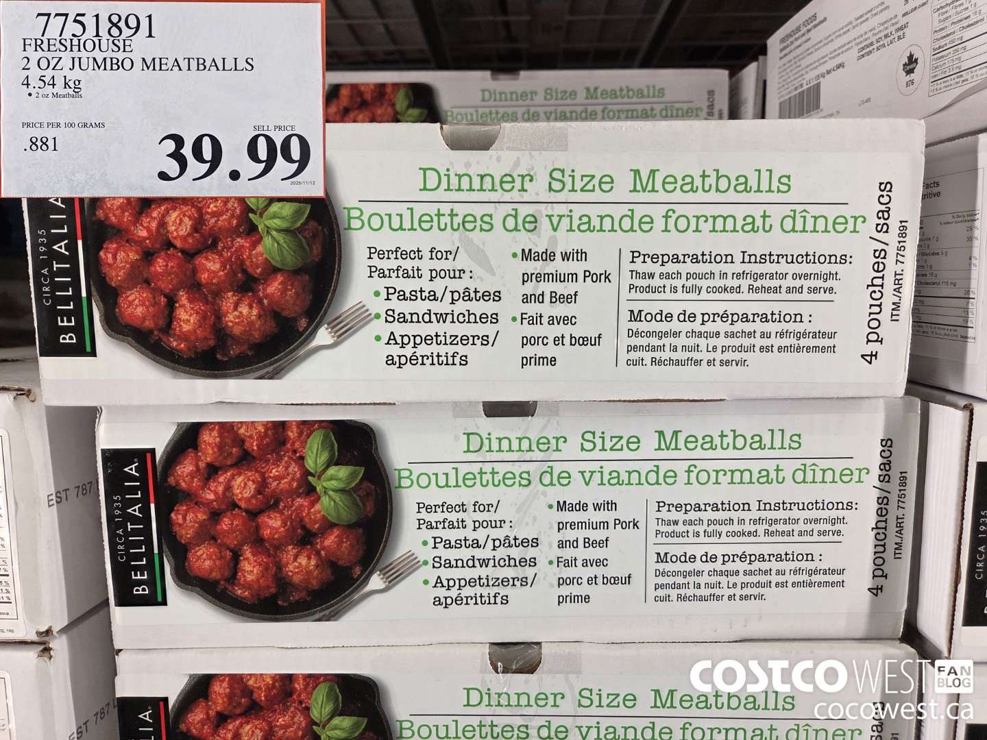 7751891 FRESHOUSE 2 OZ JUMBO MEATBALLS 454 kg $39.99