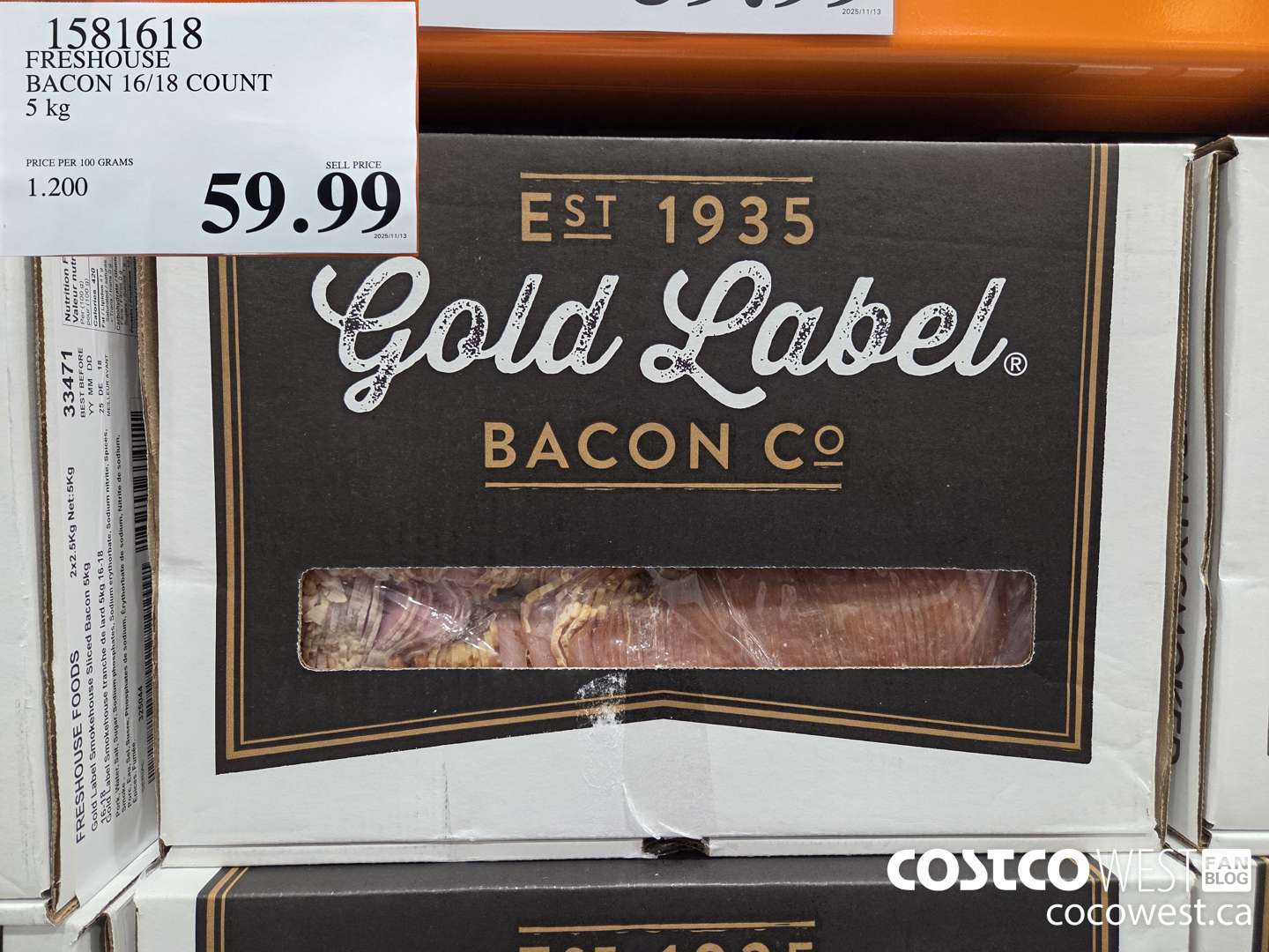 1581618 FRESHOUSE BACON 16/18 COUNT 5 kg $59.99