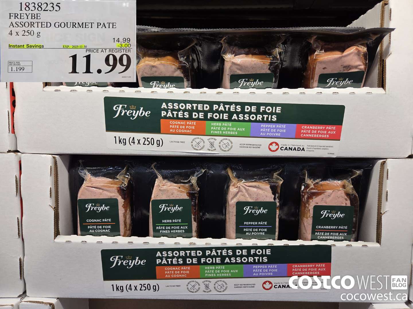 1838235 FREYBE ASSORTED GOURMET PATE 4 X 250G ($3.00 INSTANT SAVINGS EXPIRES ON 2025-11-30) $11.99