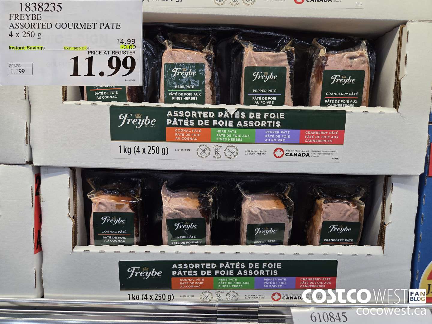 1838235 FREYBE ASSORTED GOURMET PATE 4 X 250G ($3.00 INSTANT SAVINGS EXPIRES ON 2025-11-30) $11.99