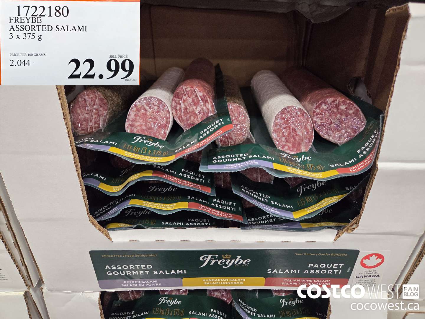 1722180 FREYBE ASSORTED SALAMI 3 x 375 g $22.99