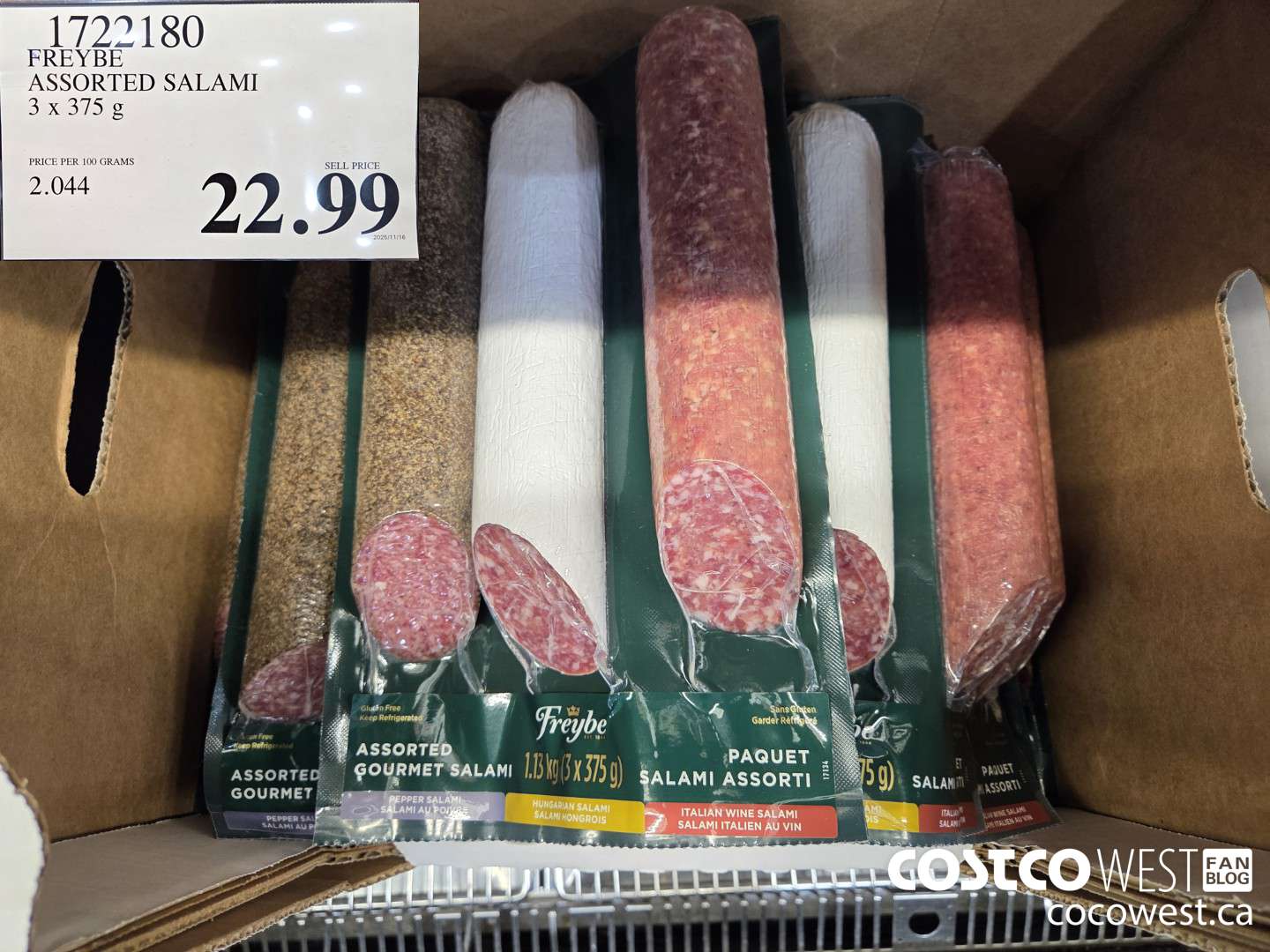 1722180 FREYBE ASSORTED SALAMI 3 x 375 g $22.99