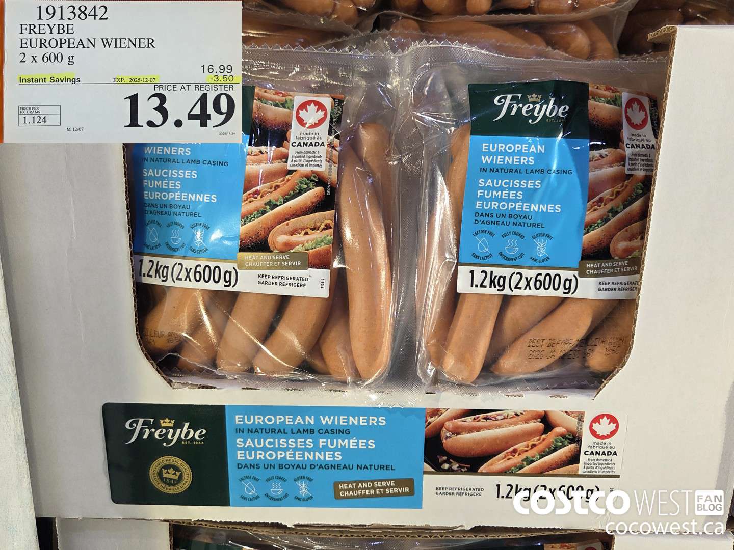 1913842 FREYBE EUROPEAN WIENER 2 X 600 G ($3.50 INSTANT SAVINGS EXPIRES ON 2025-12-07) $13.49